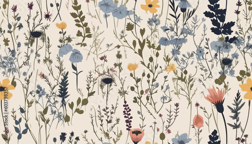 Beautiful floral seamless pattern wild herbs and flowers. Abstract flowers print. Modern pattern. Fashionable template for design