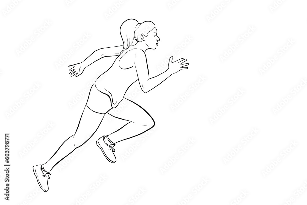 Hand Drawn Sport Concept Vector Design Retro Vintage Style hand drawn marathon runner with sport shoes Sport and Health Concept Pencil Sketch. Global Running Day Illustration Doodle Style woman Jogger