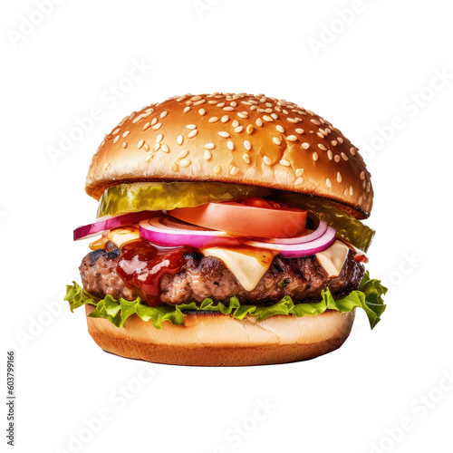 Beef burger isolated. Illustration AI Generative
