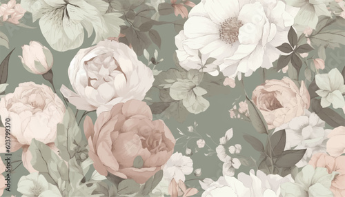Pastel watercolor roses, green leaves, retro collage pattern. Bright contemporary print for wedding stationary, greetings, wallpapers, fashion, backgrounds, textures, DIY, wrappers, cards