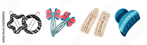 Hair Accessories with Hairgrip or Clasp for Hairstyle Vector Set