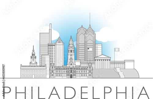 Philadelphia cityscape line art style vector illustration