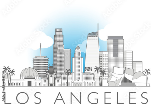 Los Angeles California cityscape line art style vector illustration