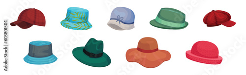 Different Hats and Headdress for Head Cover Vector Set