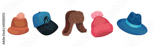 Different Hats and Headdress for Head Cover Vector Set photo