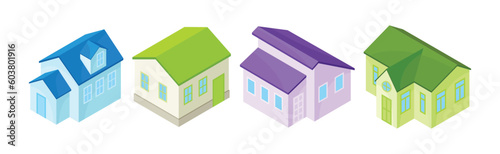 Detached House or Residence as Free-standing Building Isometric Vector Set