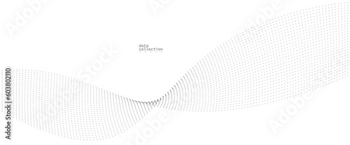 Light grey abstract background, vector wave of flowing particles, curvy lines of dots in motion, technology and science theme, airy and ease futuristic illustration.