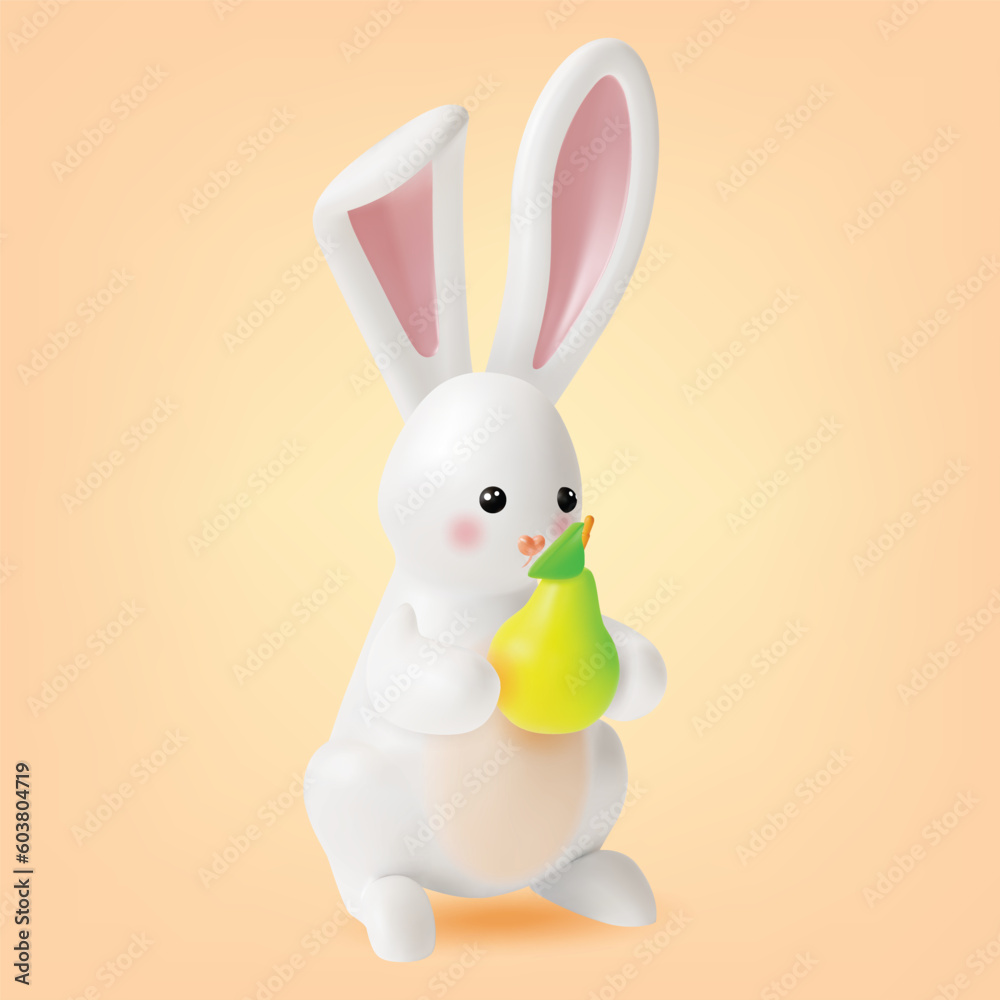 3d Cute White Rabbit holding Pomelo Cartoon Style Symbol of Easter Sunday or Mid Autumn Festival. Vector illustration 3d Cute White Rabbit holding Pomelo Cartoon Style Symbol of Easter Sunday or Mid Autumn Festival. Vector illustration