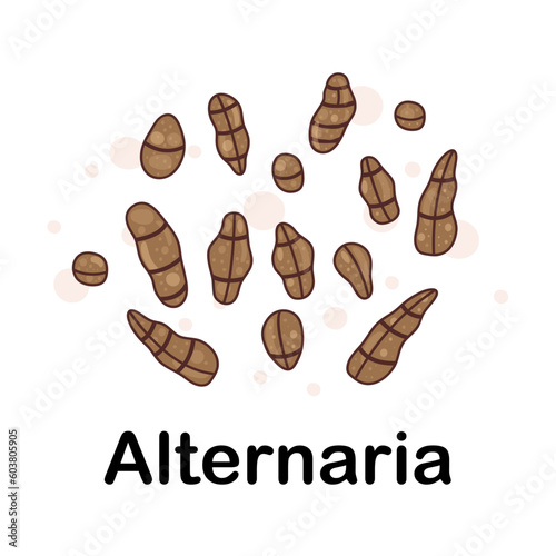 Alternaria. Microorganisms. Medicine and health. Cartoon. Microbiota. Microbiome. Vector stock illustration. Isolated.Bacteria in the body. Bifidobacteria.