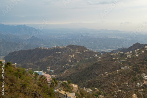 Panoramic views across the Faifa mountains in Jazan region of Saudi Arabia photo