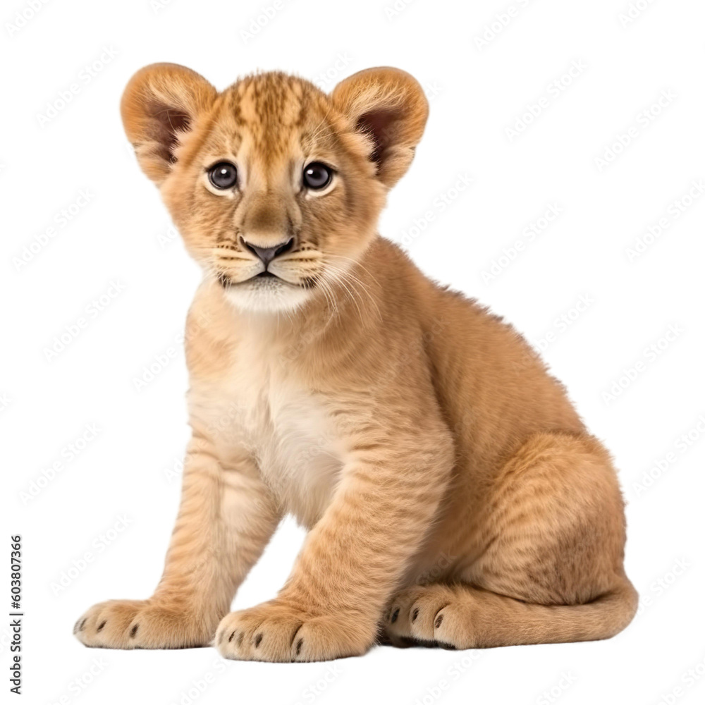 baby lion on a transparent background, Generative ai