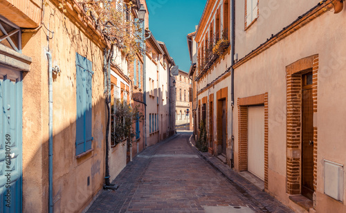 Street in old Toulouse town  Occitanie region  France  South Europe.