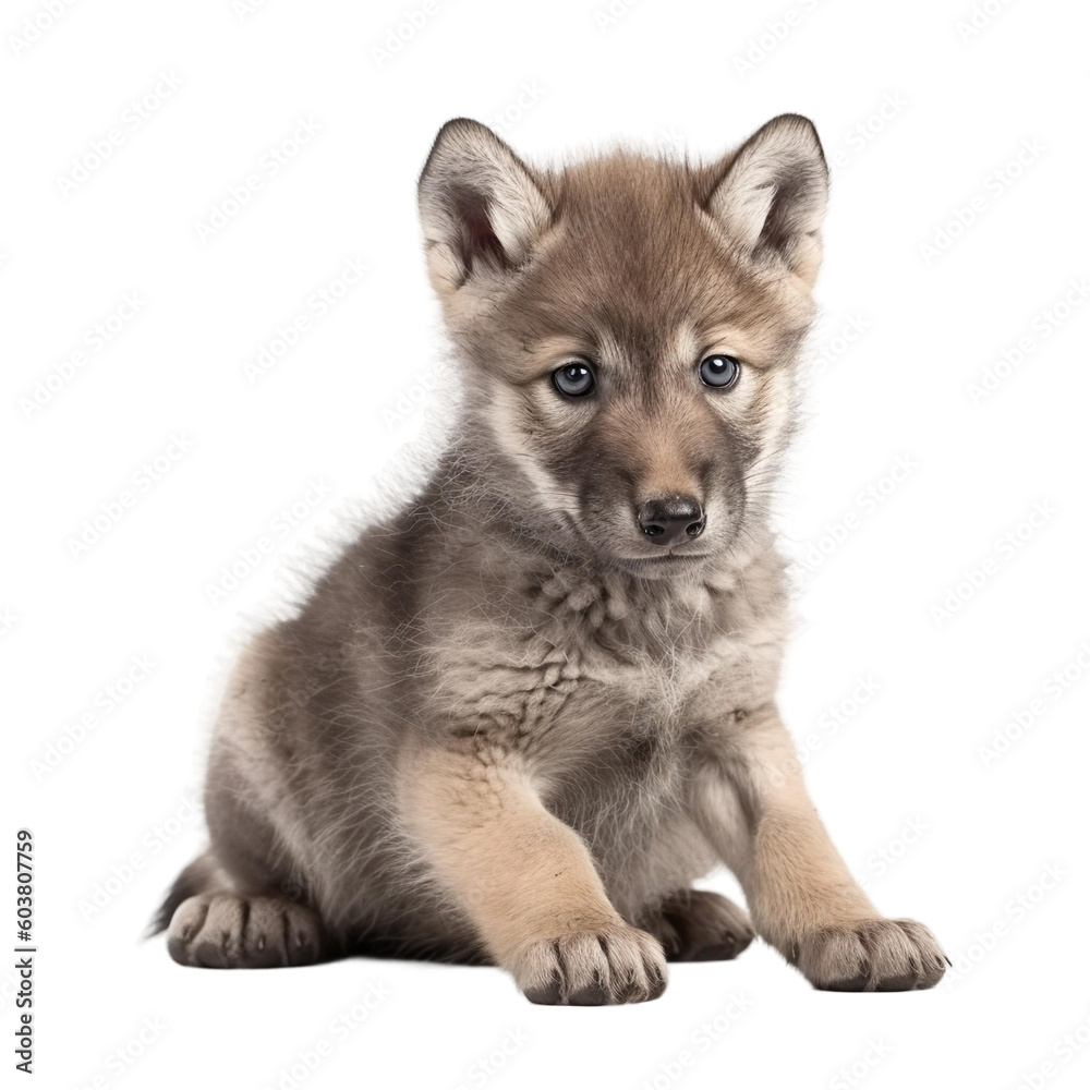 baby wolf on a transparent background, Generative ai