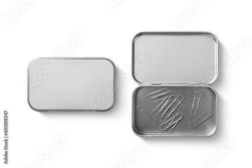 Top view of a silver metal box,  isolated on a transparent background, PNG. High resolution.
 photo