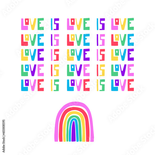 Handdrawn elements and handwritten phrases to celebrate pride month and the LGBTQ plus community. Vibrant acid colors