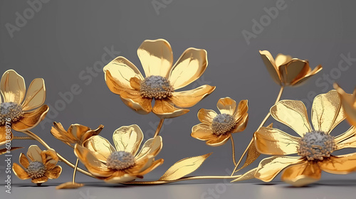 3D flower poster  3D wallpaper  3D wall art Gold Luxus Flowers