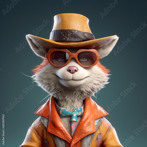 NFT fox 3d character render with minimal background  Generative AI