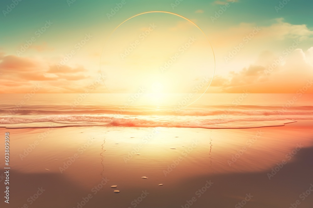 Shoreline Symphony: Sunset Painting on Sandy Shores - obrazy, fototapety, plakaty 