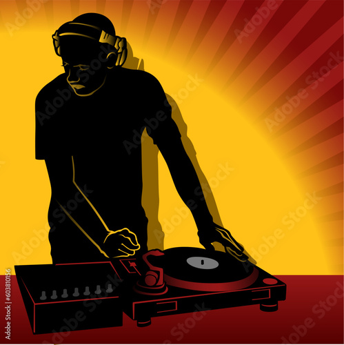 DJ action - Coloured vector illustration.