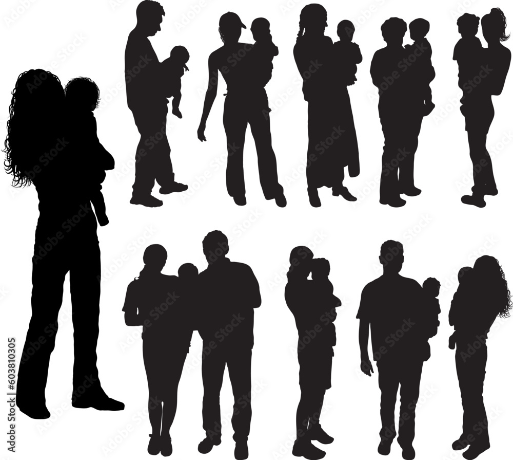 Silhouettes of parents with baby, vector illustration Silhouettes of parents with baby, vector illustration