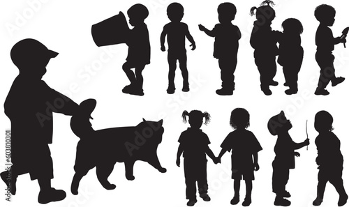 Silhouette girls and boys (age of children - from a year up to two), vector illustration