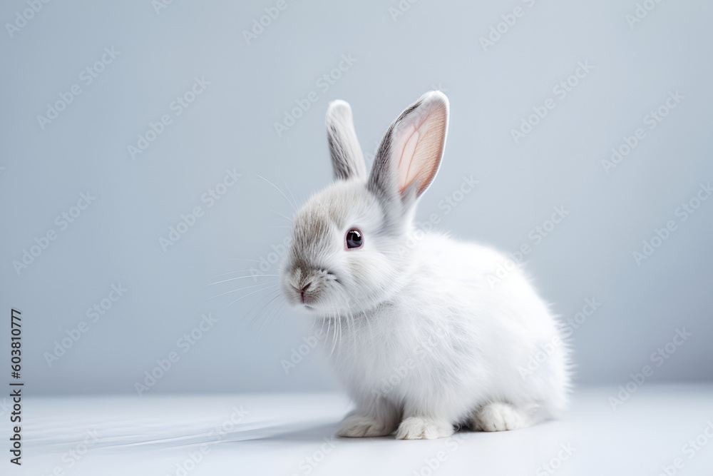 Fototapeta premium Baby rabbit on a white background. AI generated.