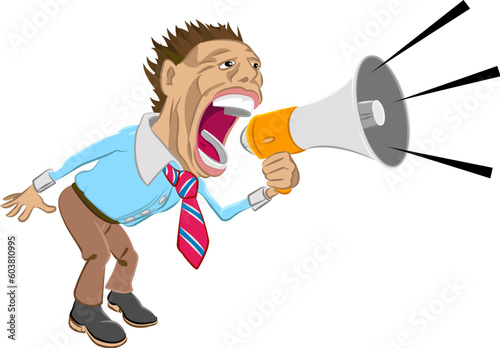 A business man shouting into a megaphone