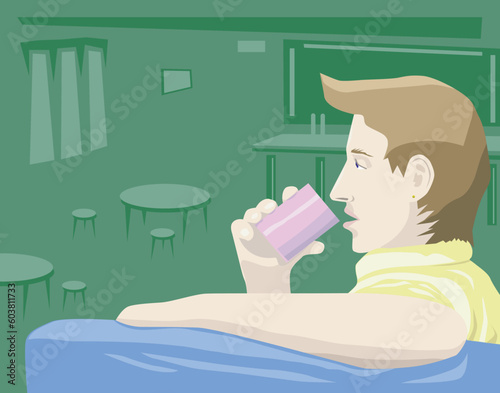Vector illustration of man drinking in bar with background on separate layer