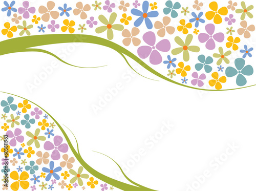 Illustration of different colored and sized spring flowers