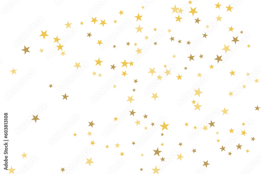 Star confetti. Gold casual confetti background. Bright design pattern.
