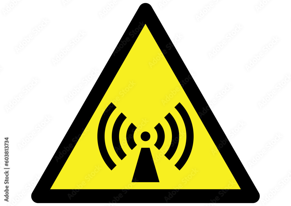 radiation symbol on triangular yellow sign radiation symbol on triangular yellow sign