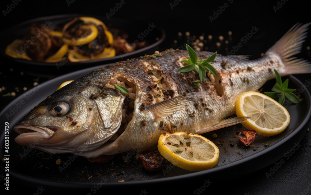 Grilled dorada fish created with Generative AI technology Grilled dorada fish created with Generative AI technology