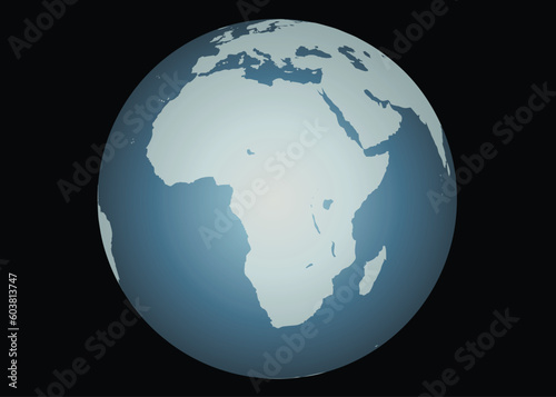 Africa  Vector . Accurate map of Africa. Mapped onto a globe. Includes the large lakes  Madagascar. Europe and Middle East to the North.