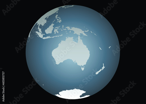 Australia (Vector). Accurate map of Australia, South East Asia, New Zealand. Mapped onto a globe. Includes New Guinea, Philipines, Antarctica, New Caledonia, smaller islands etc