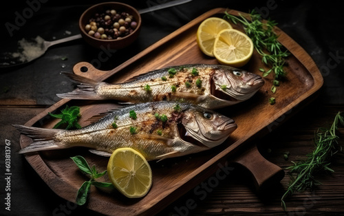 Grilled dorada fish created with Generative AI technology