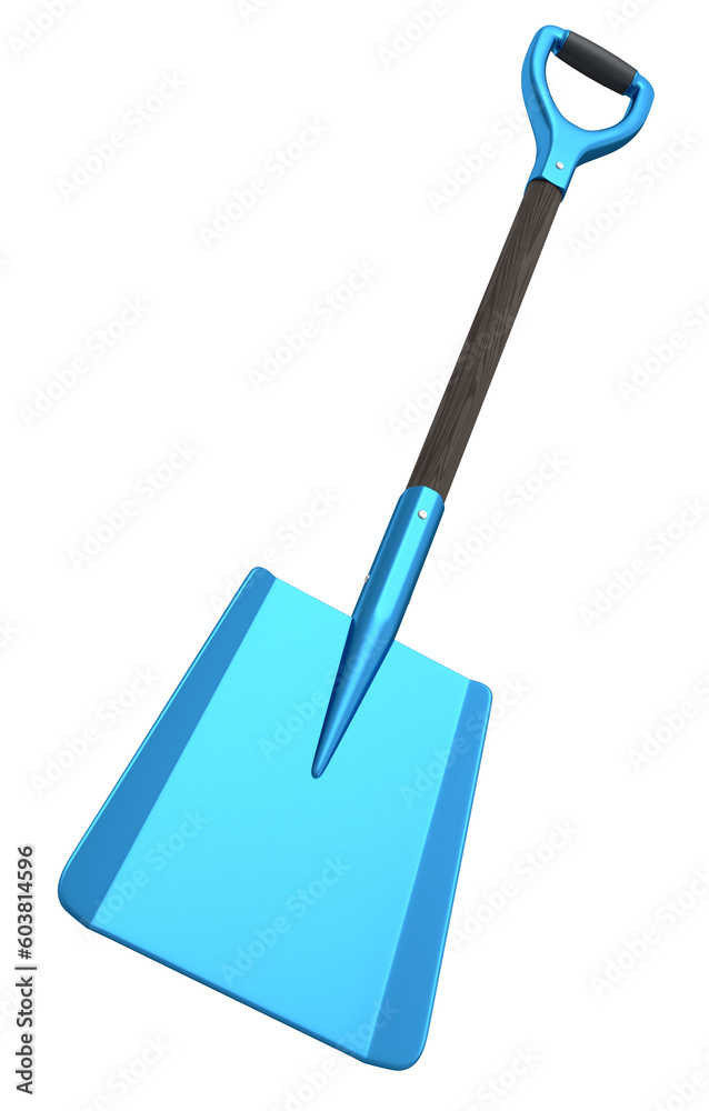 Garden shovel with wooden handle on white background, summer camping concept Garden shovel with wooden handle on white background, summer camping concept
