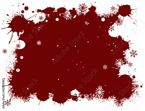 Border of Red and White snowflakes on a Grunge Background