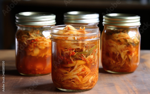 Korean kimchi in glass jar created with Generative AI technology