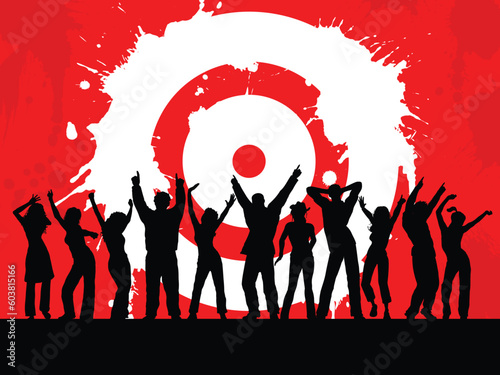 Silhouettes of people dancing on grunge background