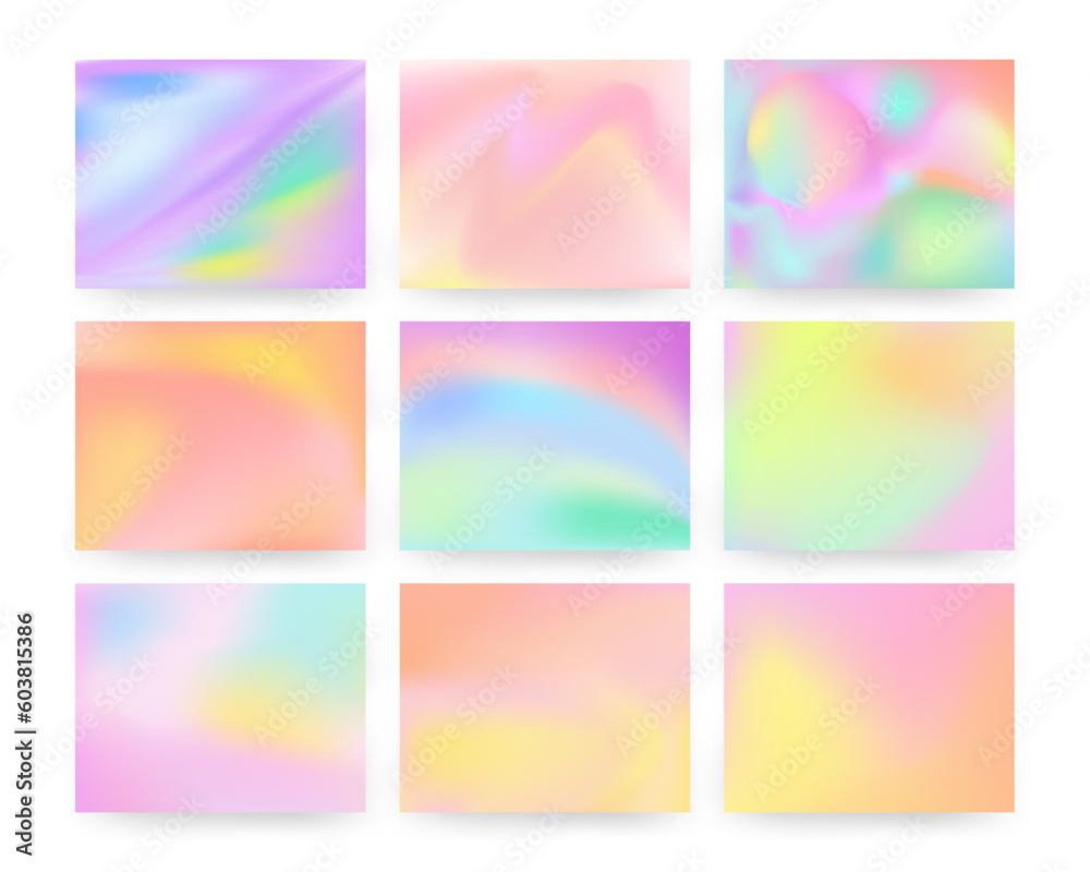 Pastel Background Stylish Collection. Blurred Soft Colours. Trendy Holographic Wallpapers Set. Vector Design.