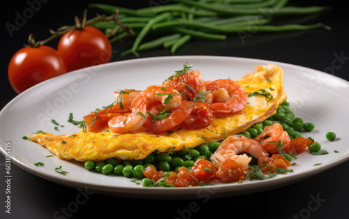 Omelet with shrimp bacon and grilled tomatoes created with Generative AI technology