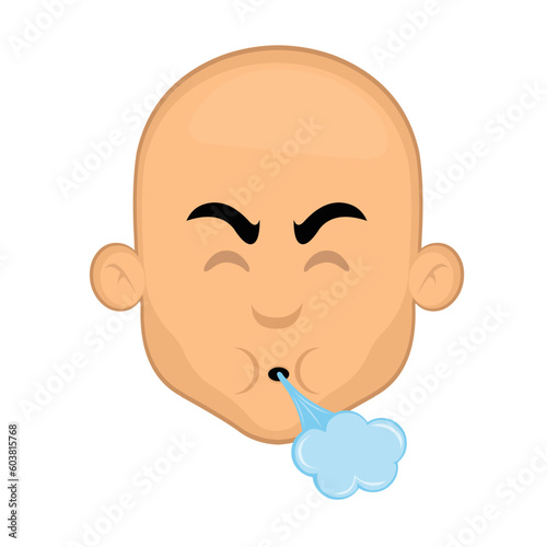 vector illustration face of a bald man cartoon blowing air