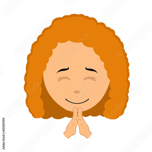 vector illustration face red haired woman cartoon praying hands