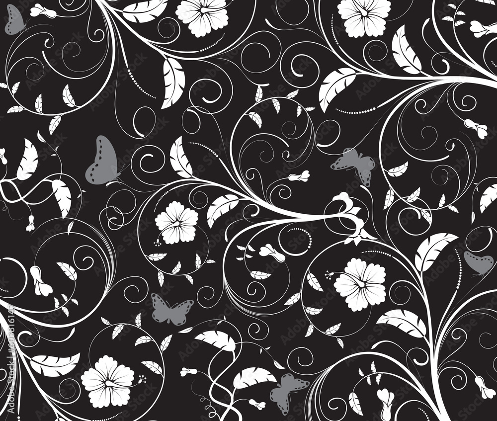 Abstract floral pattern with butterflies, element for design, vector illustration Abstract floral pattern with butterflies, element for design, vector illustration
