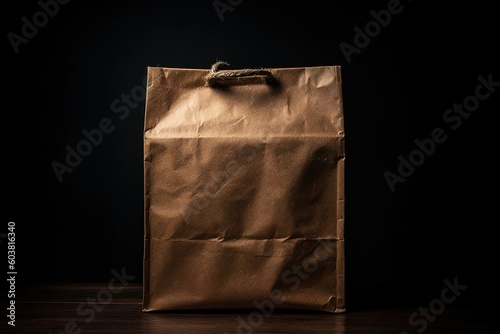 brown paper bag isolated on black background 