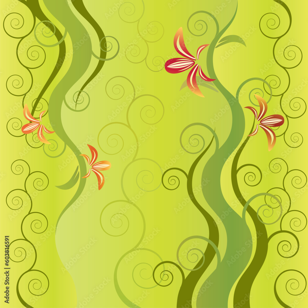 Green floral vector decor design background Green floral vector decor design background