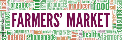 Farmers' Market word cloud conceptual design isolated on white background.