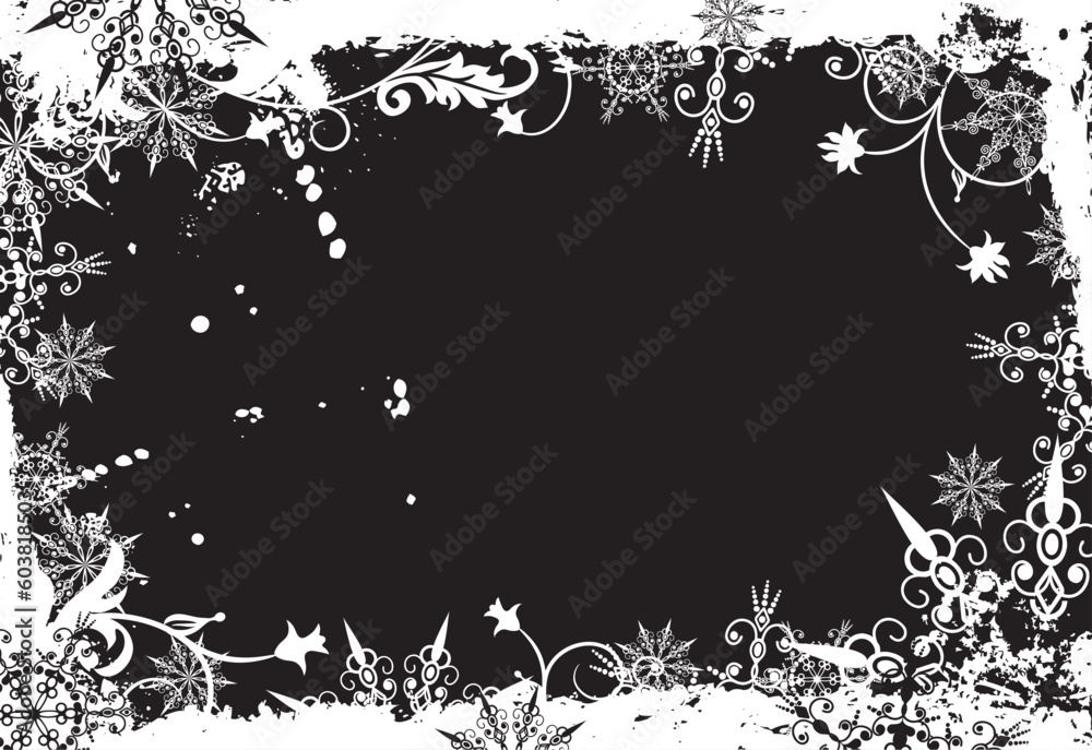 Obraz premium Winter grunge floral frame, vector illustration