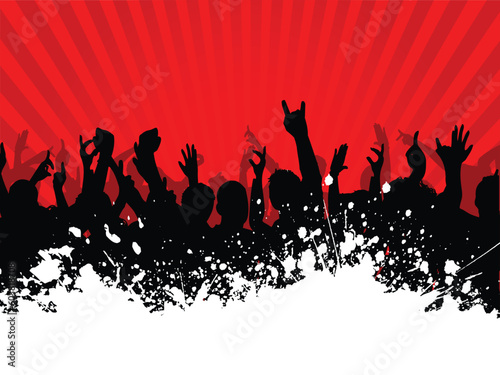 Excited party crowd on grunge background
