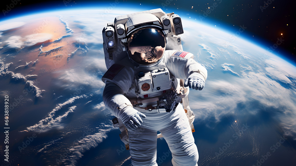 Astronaut in the outer space over the planet Earth. Abstract wallpaper. Spaceman.